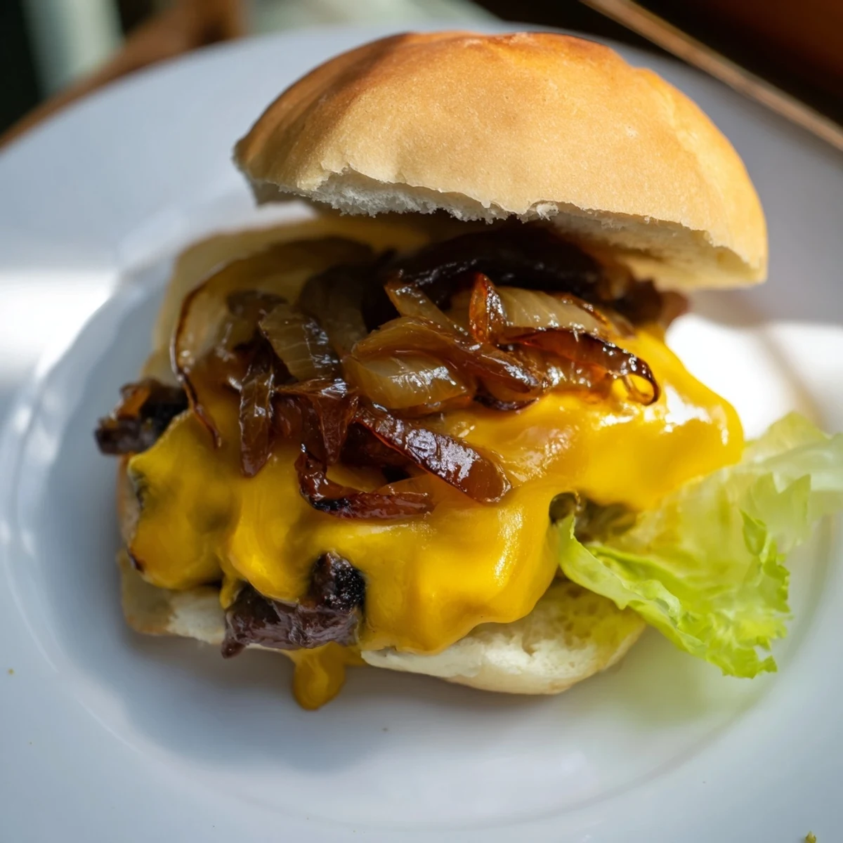 Golden-brown Beef Sliders with Caramelized Onions and melty cheese, a delicious party appetizer.