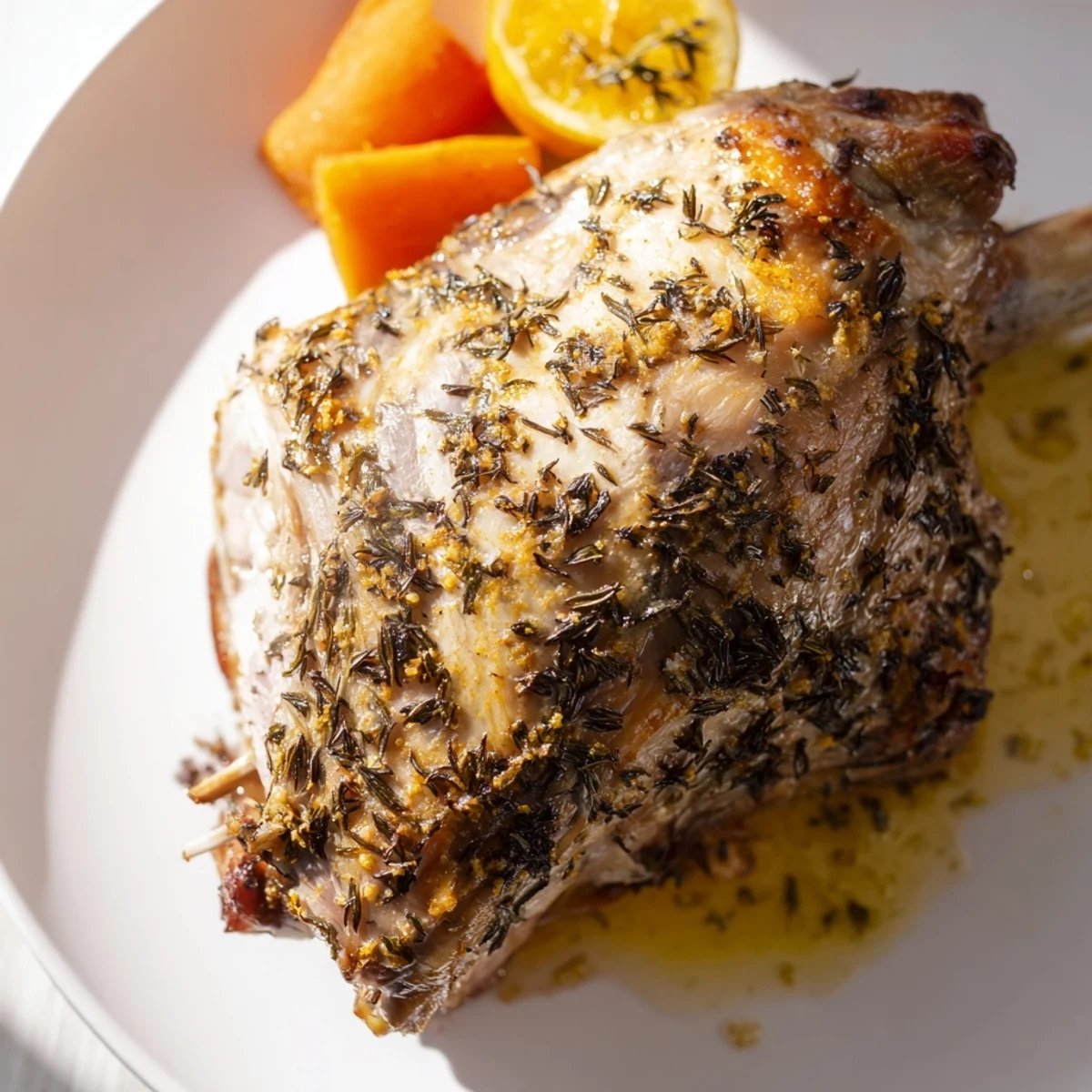 Juicy sliced Turkey Pan Roast served with tender vegetables and fresh herbs.