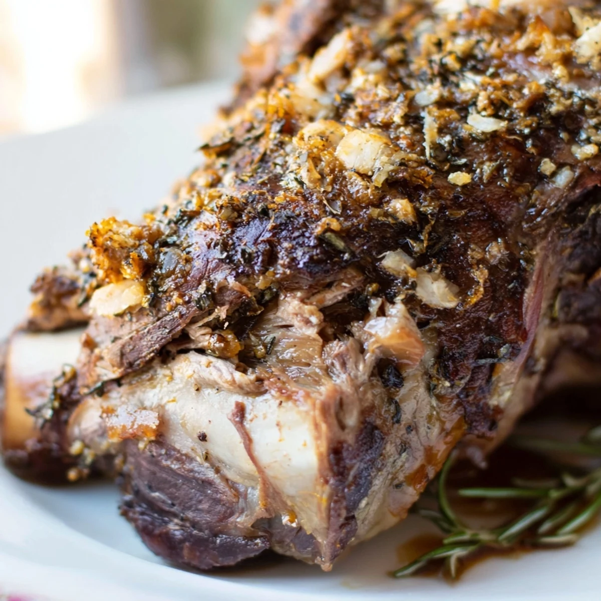 Fork-tender Roasted Lamb Shoulder with Vegetables glistens with pan juices, served with golden potatoes and carrots.