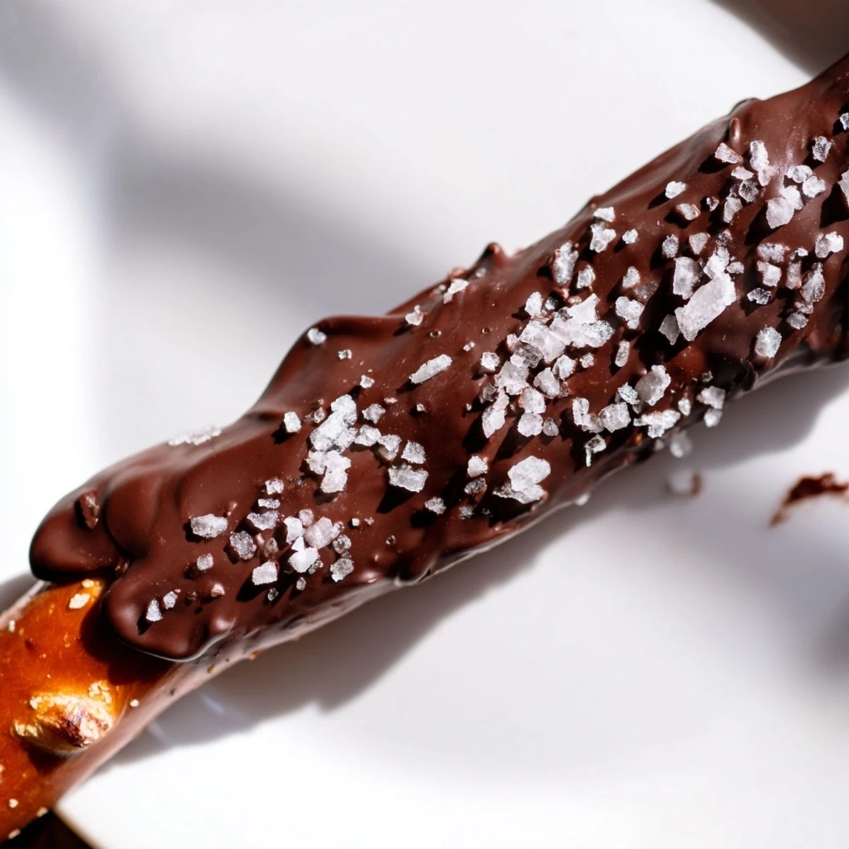 Homemade Chocolate Dipped Pretzels with Sea Salt rest on parchment paper, ready to be served with milk or coffee.