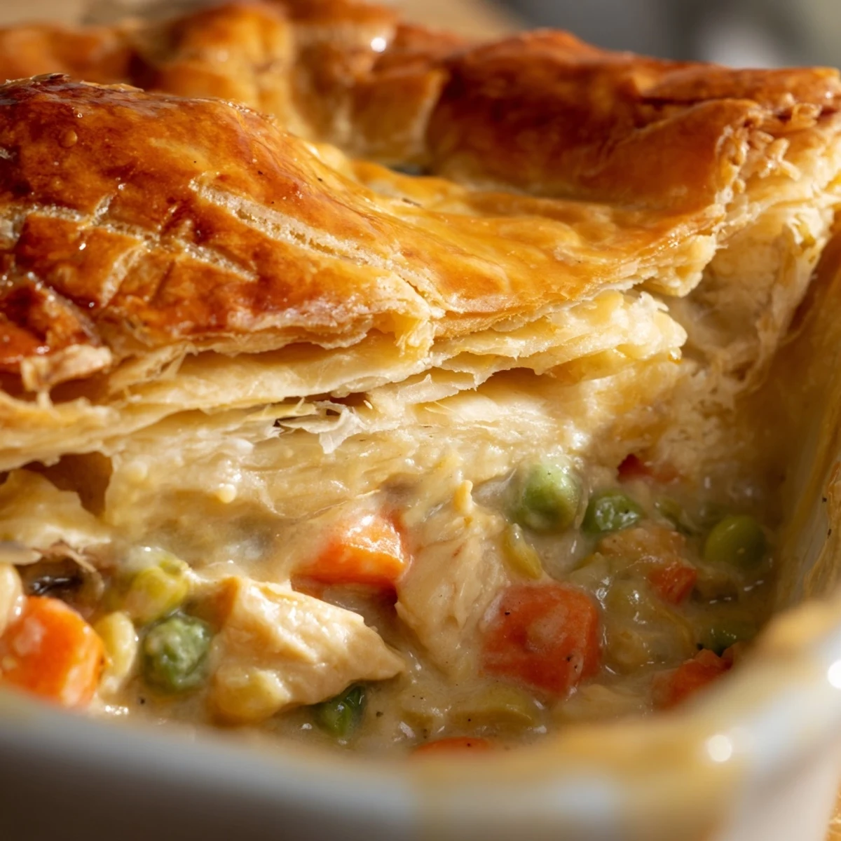 Bite-size turkey pieces peek from beneath the crust in this hearty American comfort food.