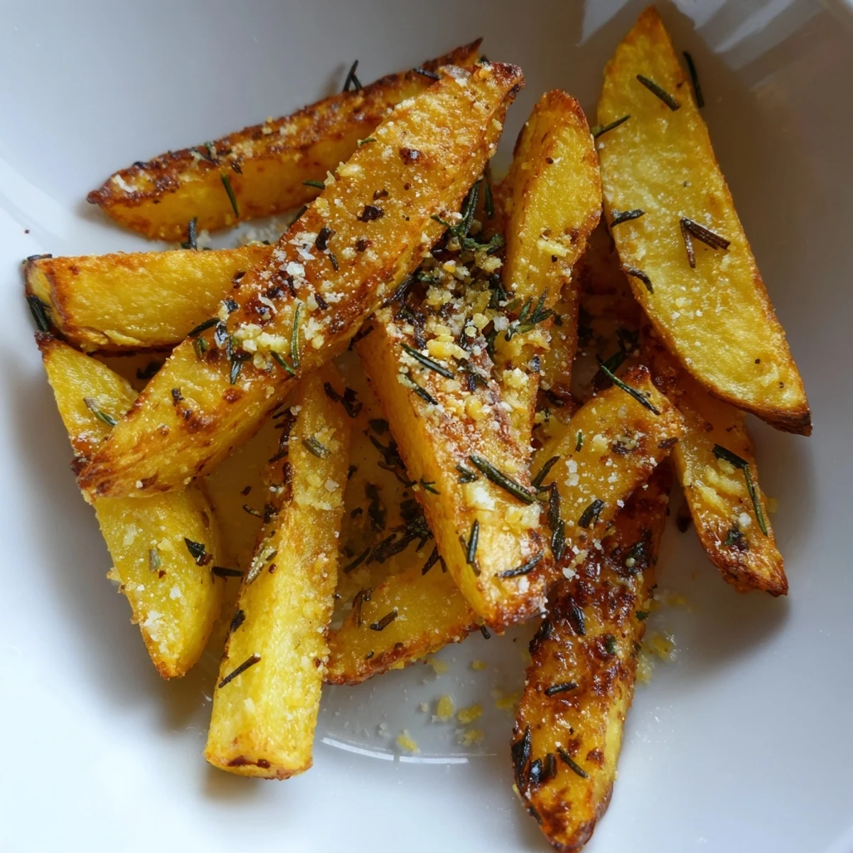 Freshly baked roasted fries with garlic and herbs, seasoned and served hot from the oven.