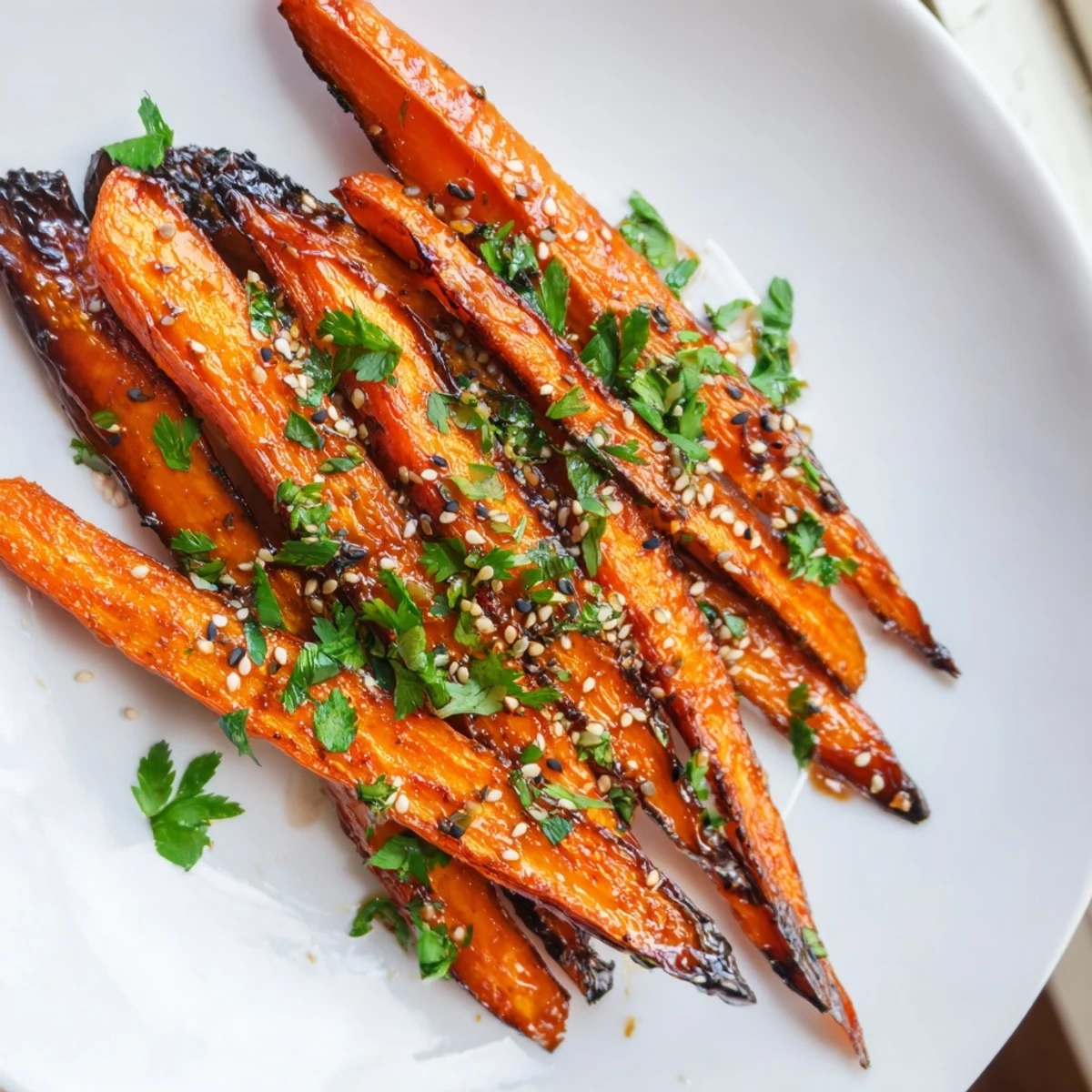Roasted Carrots with Maple arranged alongside a platter of sliced roast chicken for a complete dinner.
