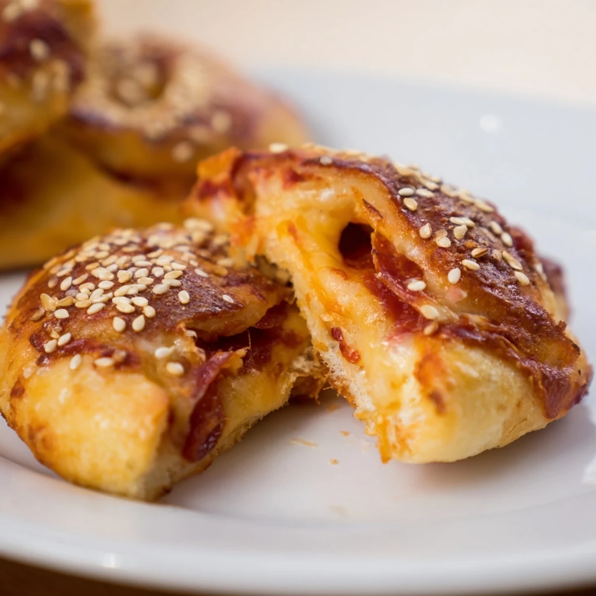 A hand dips a crispy Super Bowl Pizza Roll into bright red marinara, perfect for game day snacking.