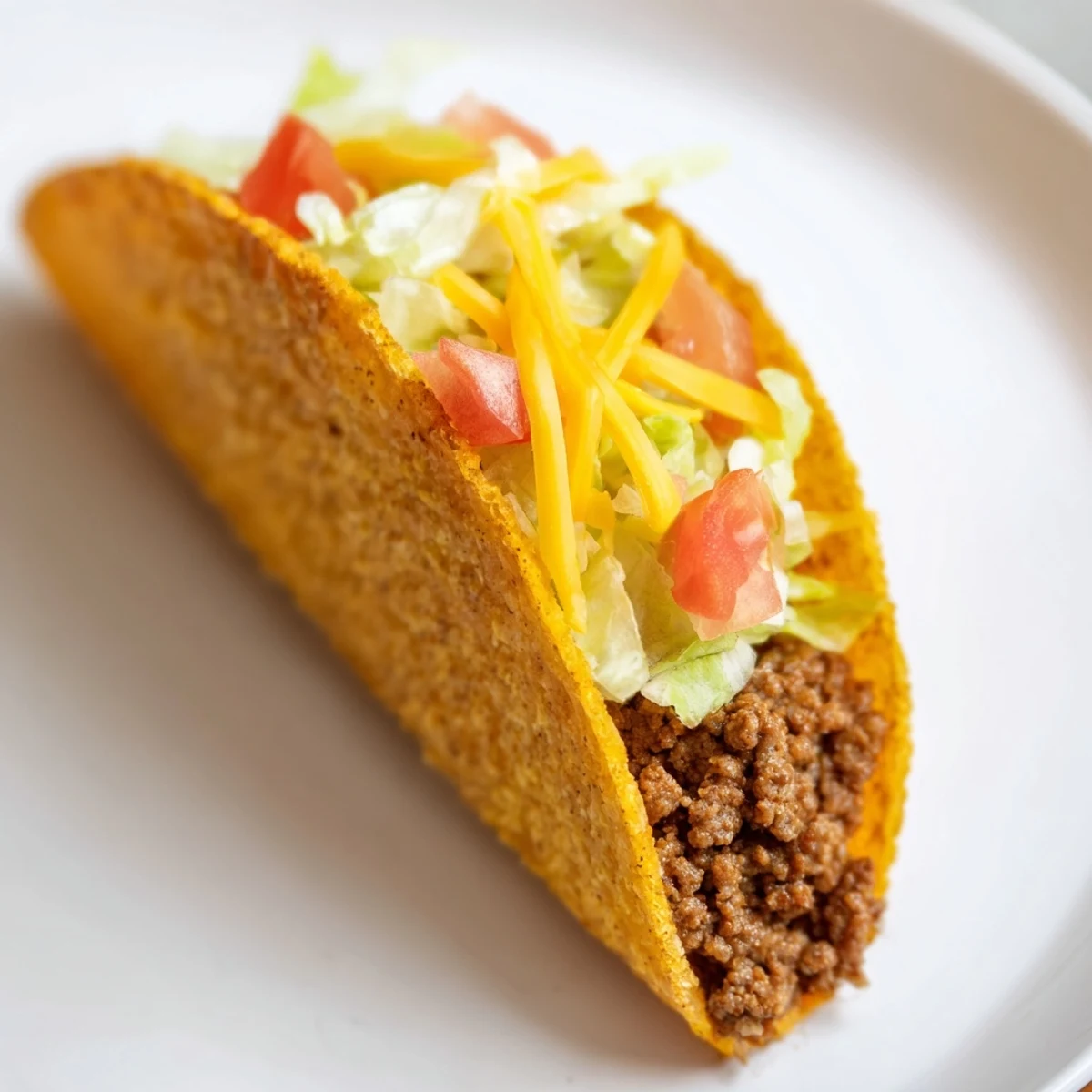 Freshly prepared beef tacos with hard shells, diced tomatoes, sour cream, and lime wedges for zesty flavor.