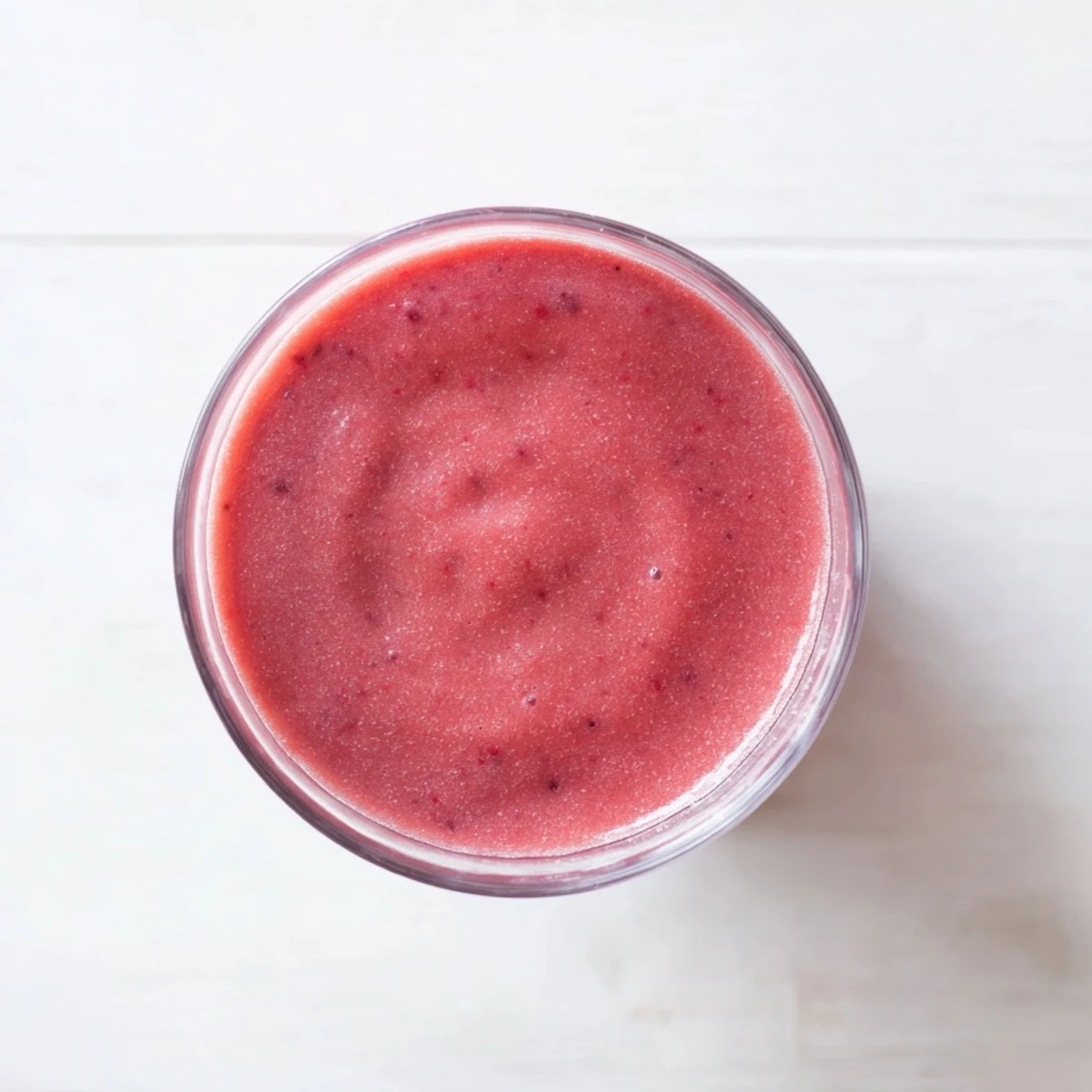 A tall glass of the Valentine Red Berry Smoothie beside berries and vanilla, showing a thick, frosty texture perfect for a healthy, sweet sip.