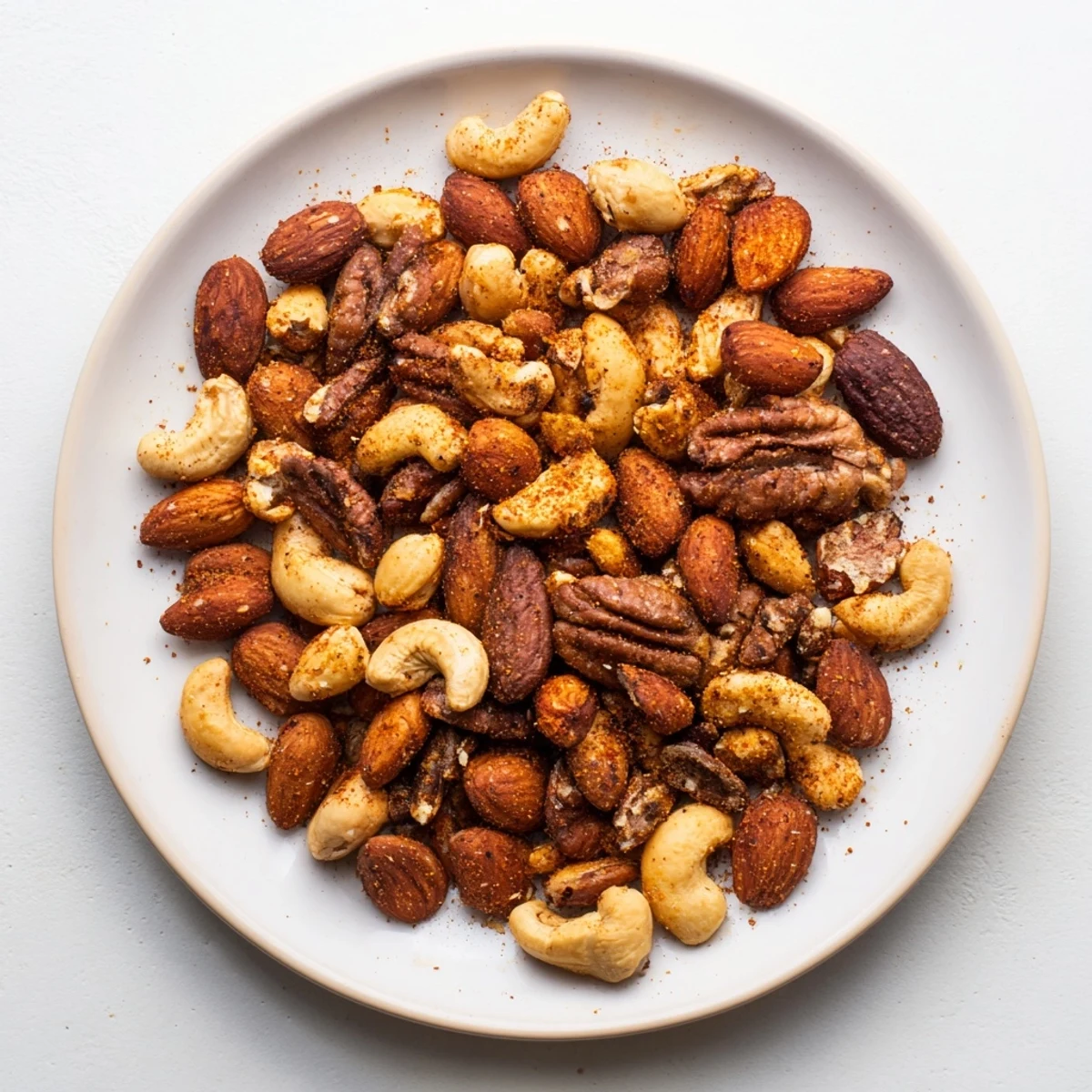 A bowl of Spicy Snack Nuts Mix sits beside a chilled lager, highlighting the crunchy, savory, and aromatic snack.
