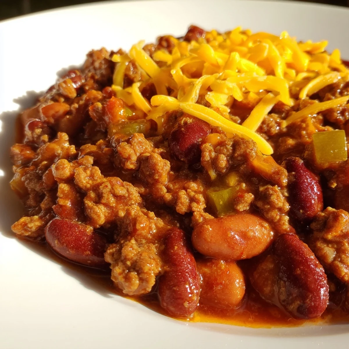Tailgate Beef Chili with Beans simmering in a large pot with steam rising.