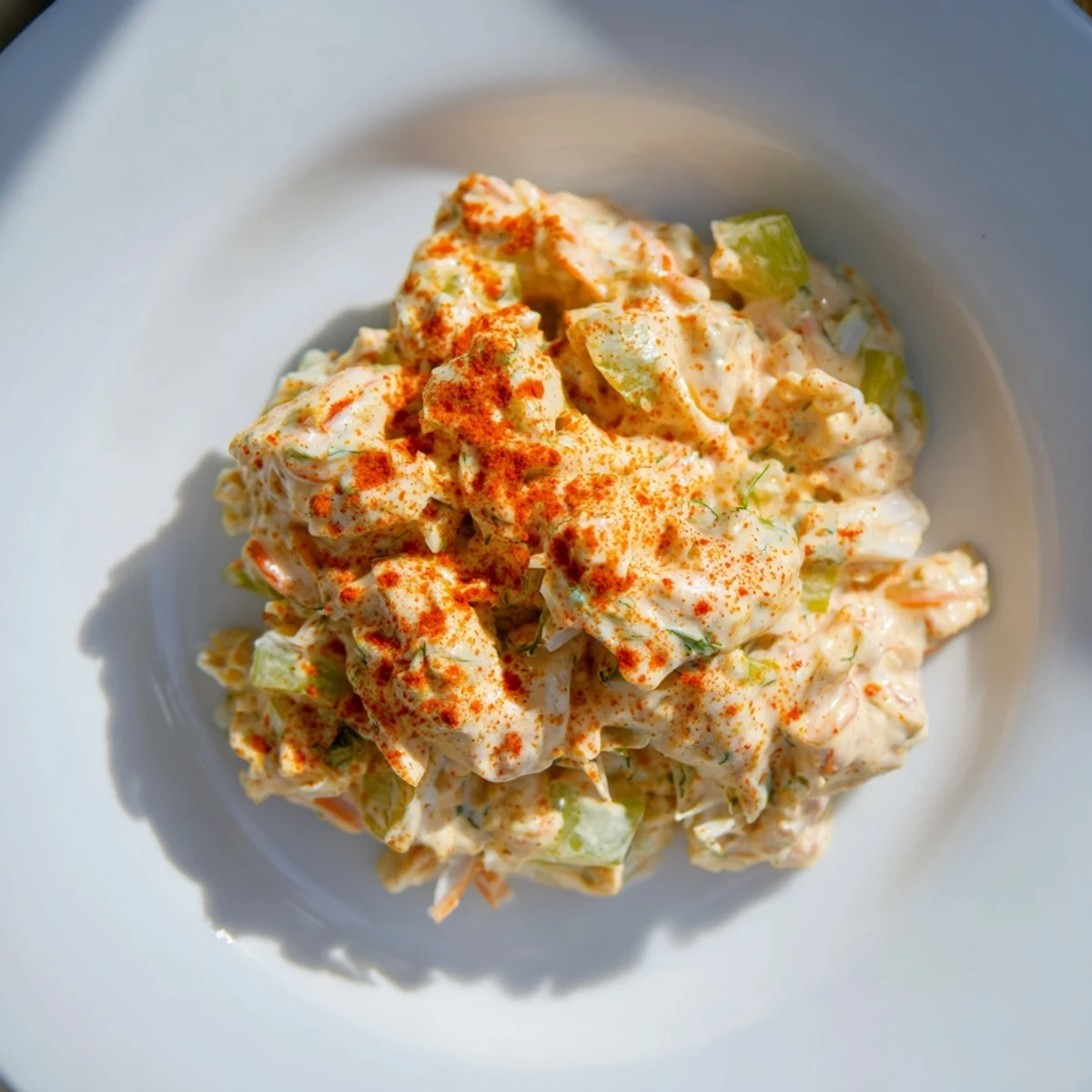 Creamy Cajun Remoulade Sauce with Crab garnished with parsley on a spoon for dipping.