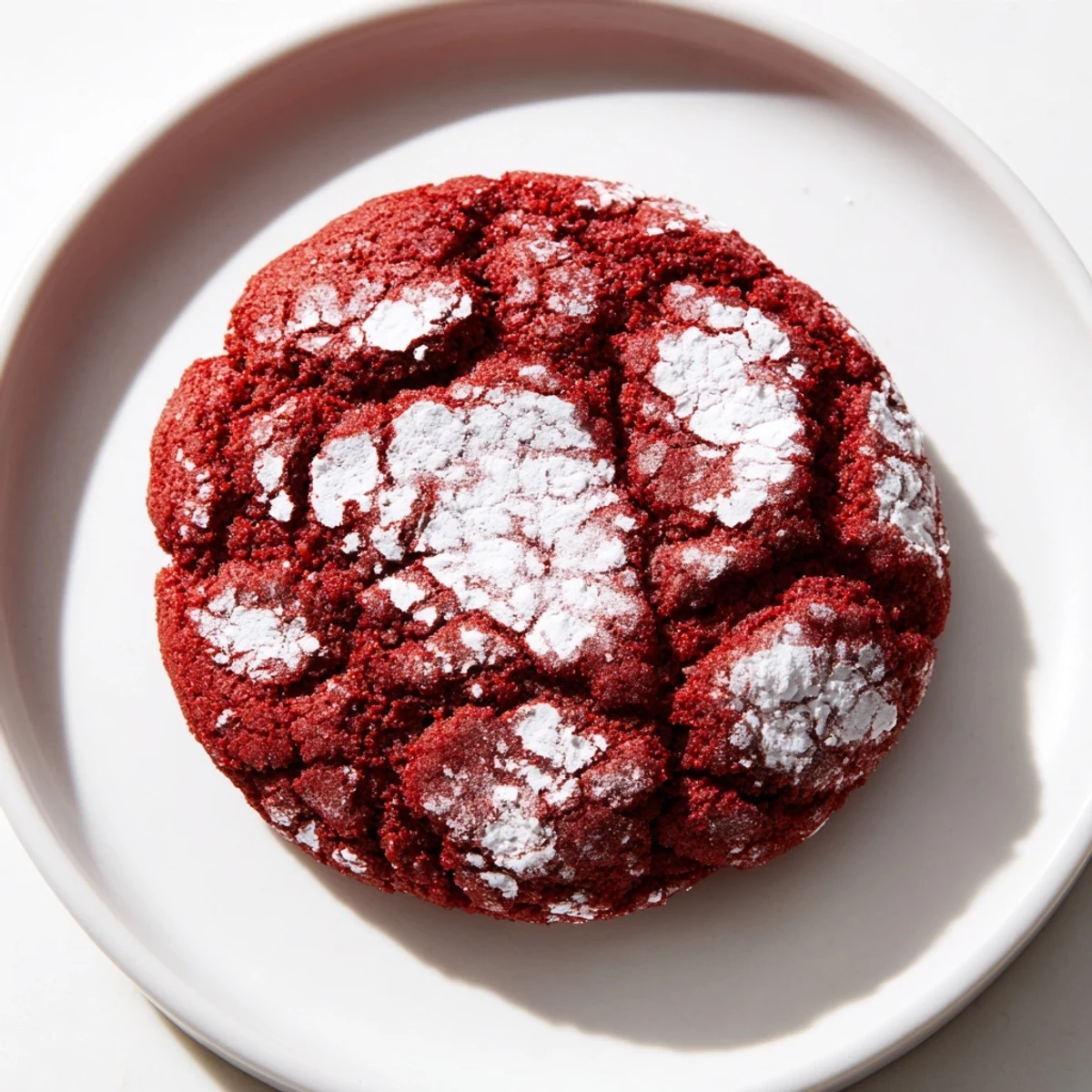 Stack of soft Red Velvet Crinkle Cookies with deep cocoa flavor, ready to serve with a cold glass of milk.