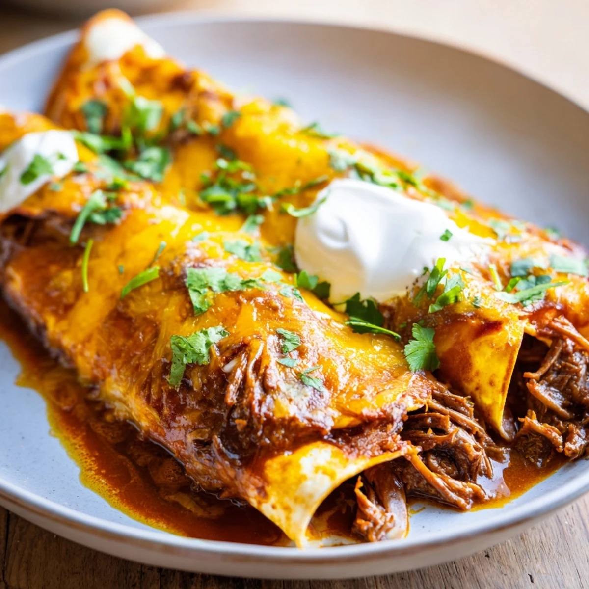 Serve these savory Mexican-style enchiladas with lime wedges for a zesty, comforting family dinner.