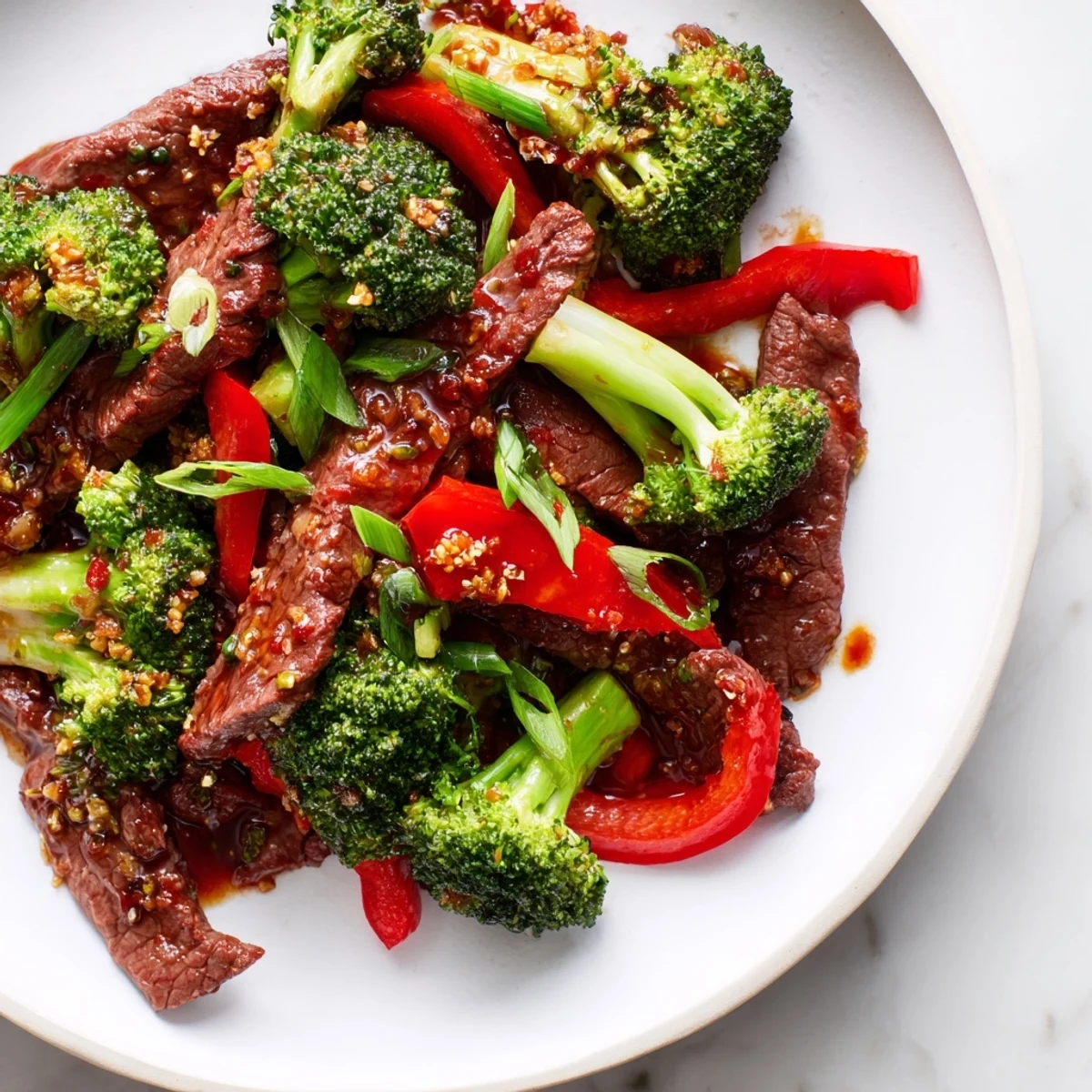 A sizzling skillet of Spicy Beef and Broccoli Stir Fry glazes the beef and broccoli in a glossy, savory sauce.