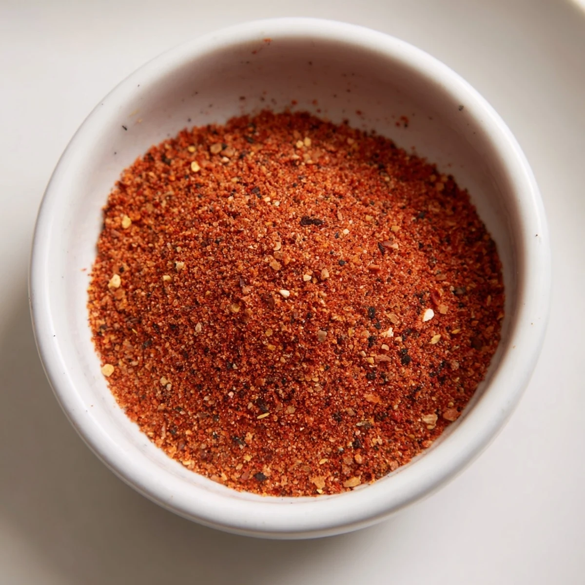 Close-up of Easy Homemade Taco Seasoning Mix being spooned from a bowl into a mason jar, with spices like cumin and chili powder scattered nearby.