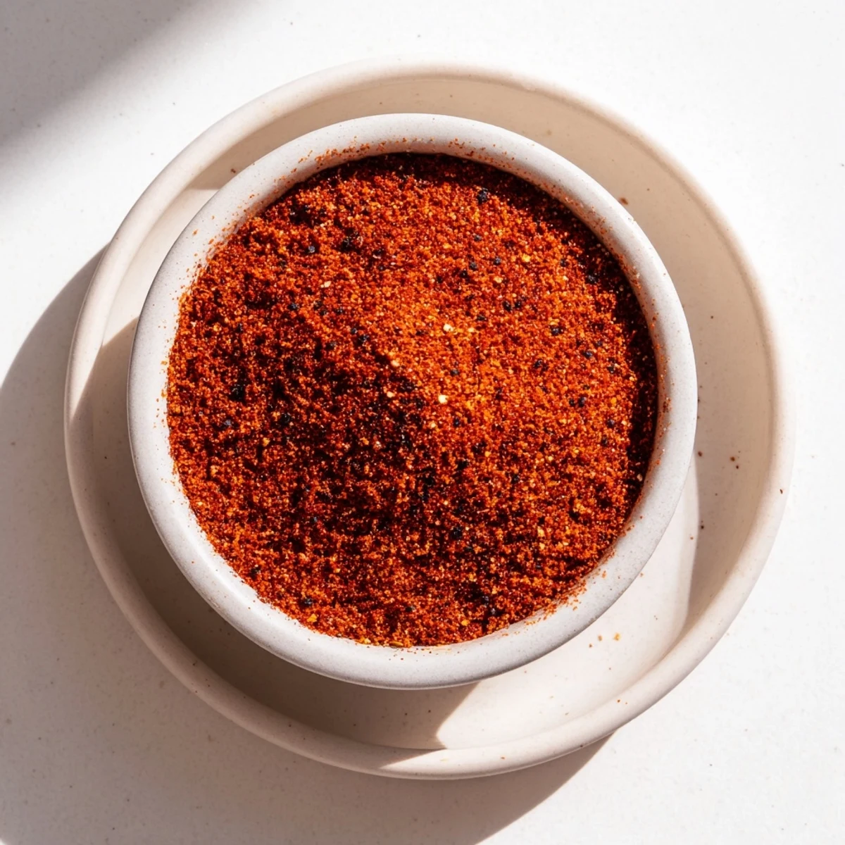 Vibrant Easy Homemade Taco Seasoning Mix displayed in a white bowl surrounded by whole dried chilies, cumin seeds, and a tortilla for a rustic kitchen scene.