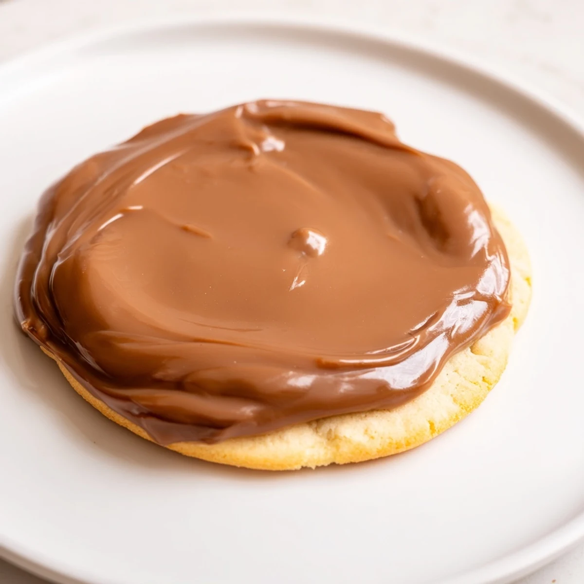 A close-up of Twix Cookies on a white plate, showing crumbly shortbread and creamy caramel topped with melted chocolate.