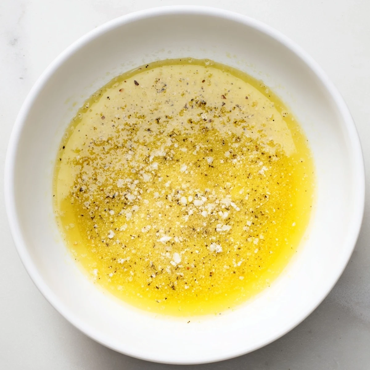 Lemon Dijon Dressing emulsified in a glass bowl showing its creamy texture for grain bowls or roasted veggies.  