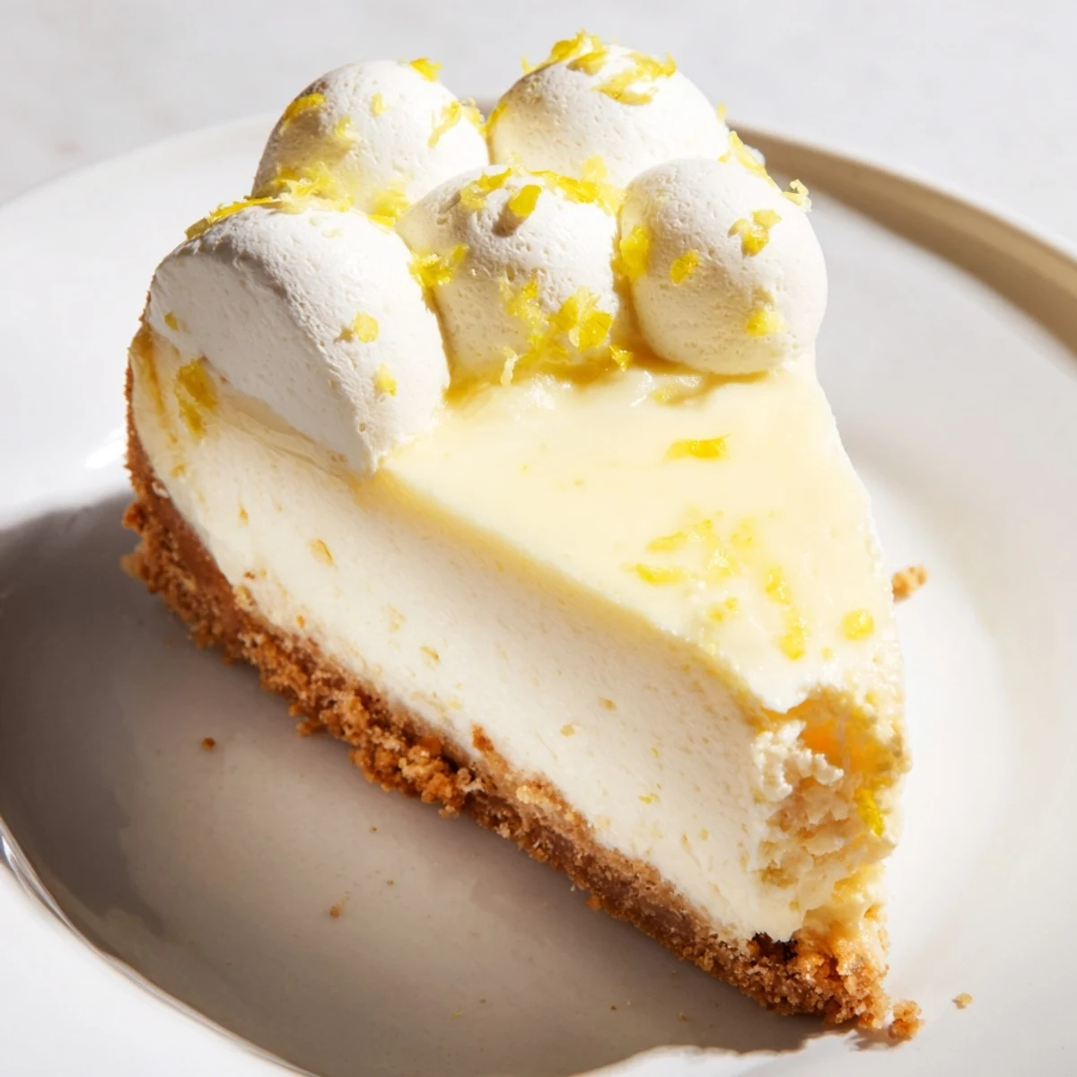 Close-up view of a fork cutting into rich Greek Yogurt Cheesecake, revealing the tangy, velvety texture of the filling.