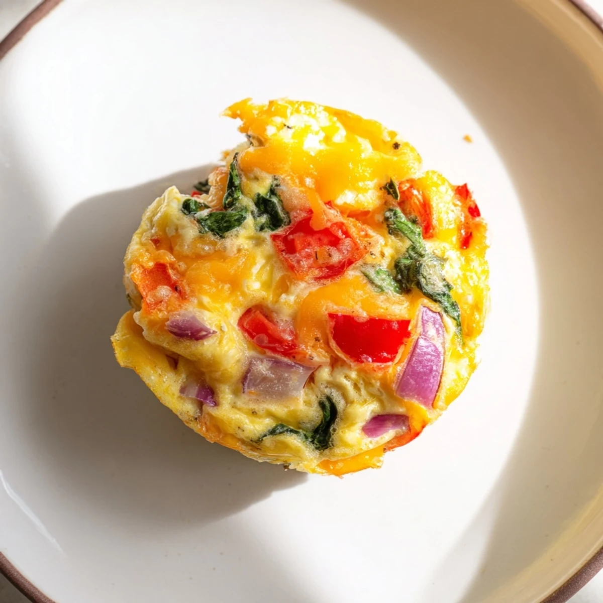 Golden-brown Best Frittata Egg Muffins topped with herbs and cherry tomatoes on a rustic wooden board.  