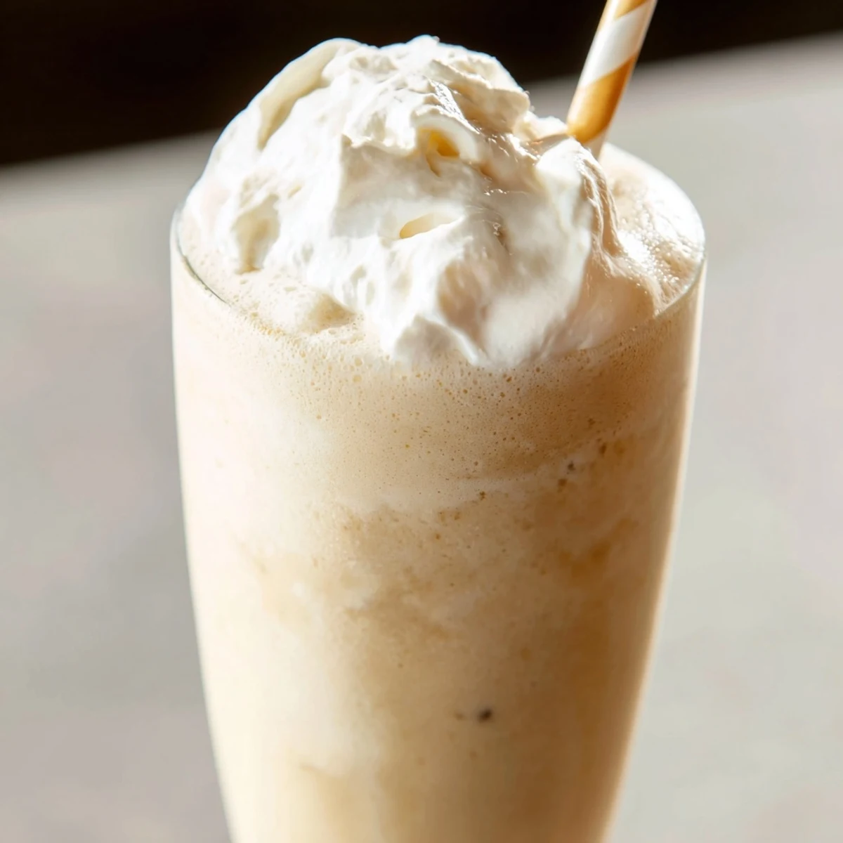 A creamy Starbucks Vanilla Bean Frappuccino served cold in a frosty glass with ice.