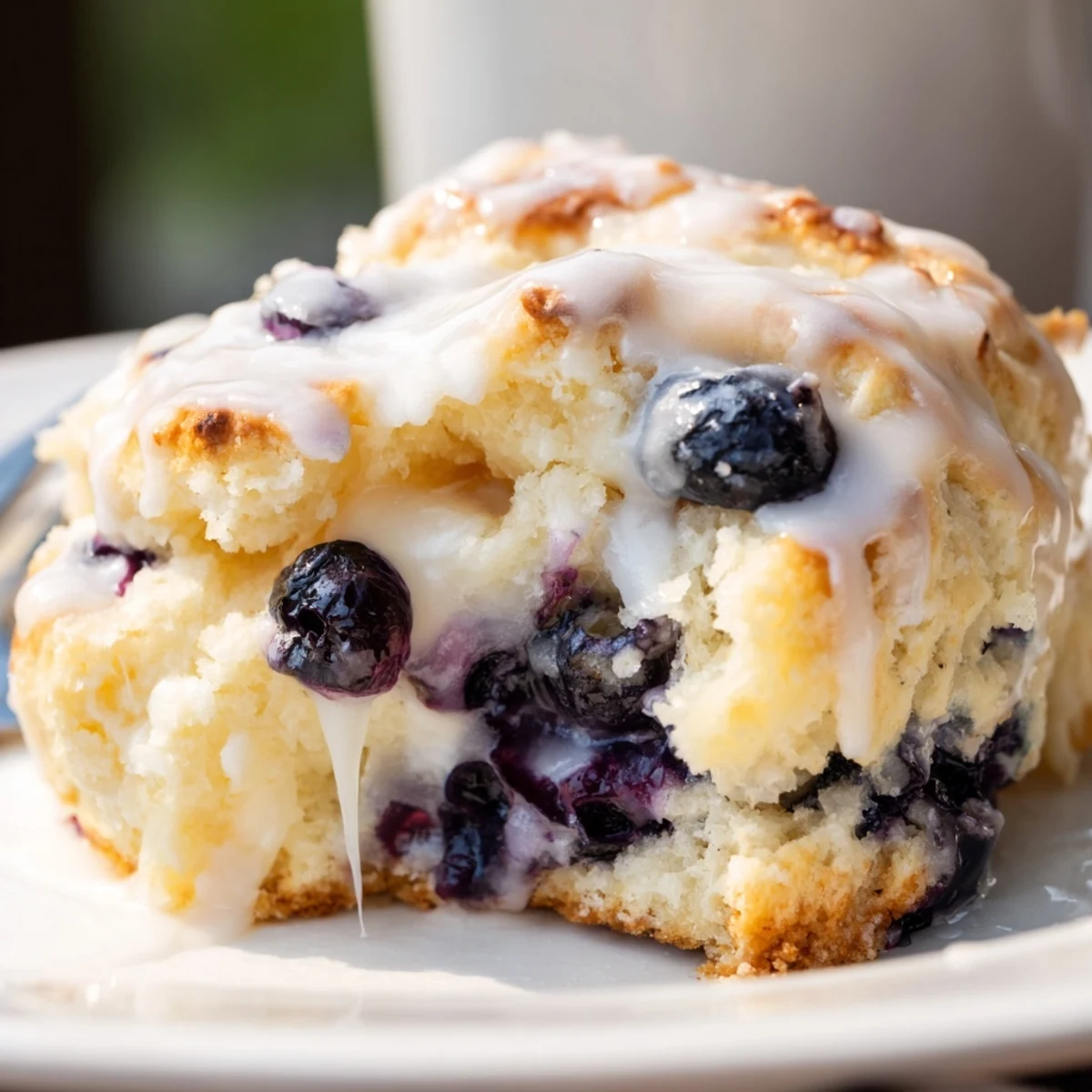 Golden Nakishas Blueberry Biscuits with vanilla glaze drizzle, perfect for a cozy American brunch spread.