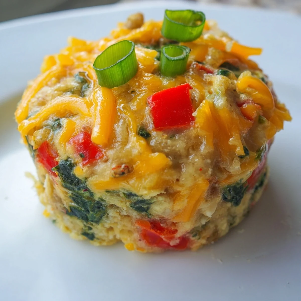 Fluffy Muffin Tin Cottage Cheese Egg Bites with spinach and cheddar, warm from the oven.