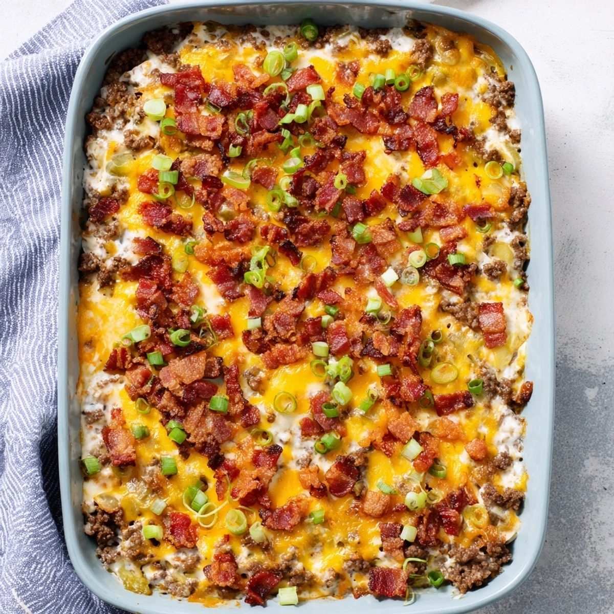 Slices of the Low Carb Bacon Cheeseburger Casserole on a plate, revealing a creamy beef filling perfect for a keto dinner.