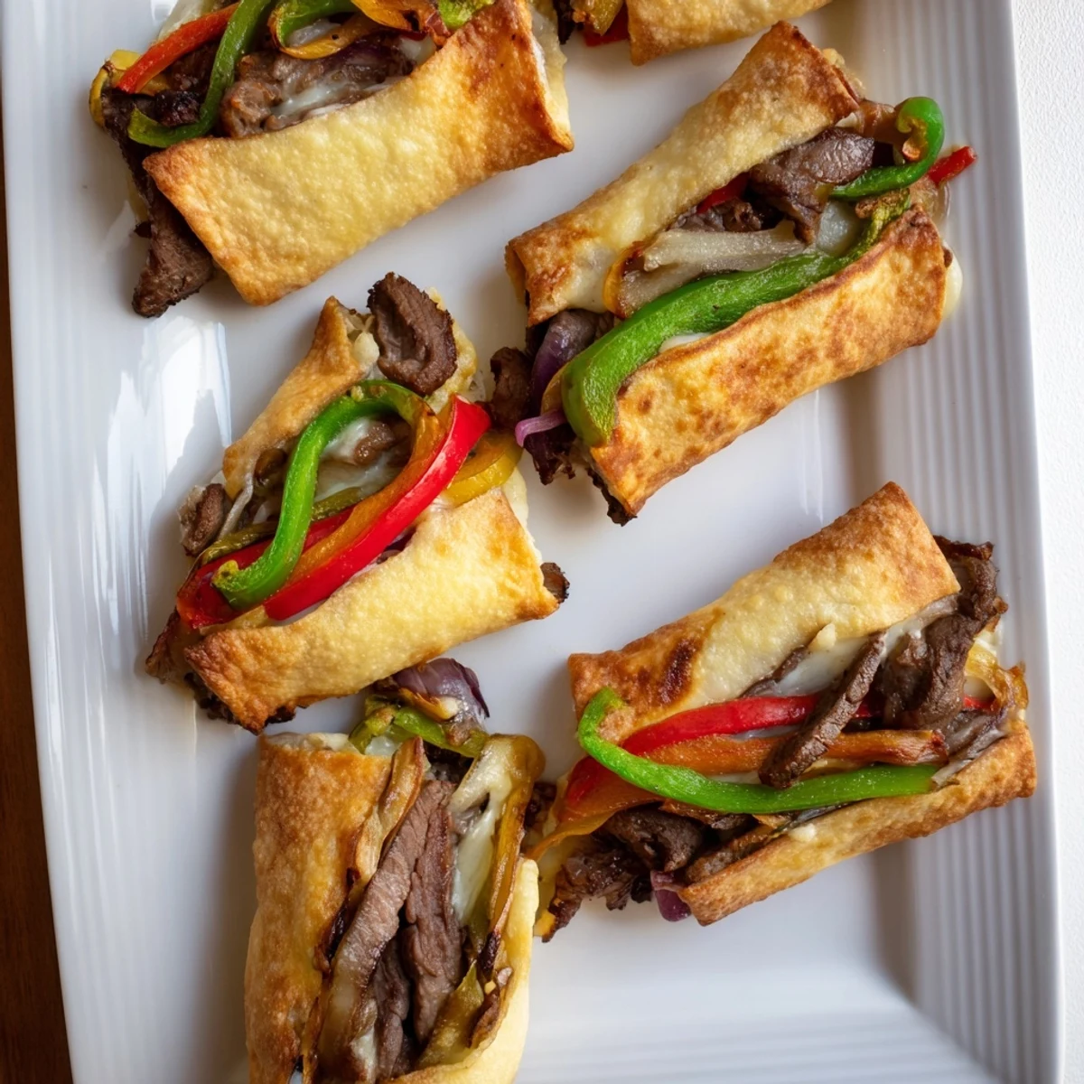 A close view of Ultimate Keto Philly Cheesesteak Rolls with melted provolone cheese.