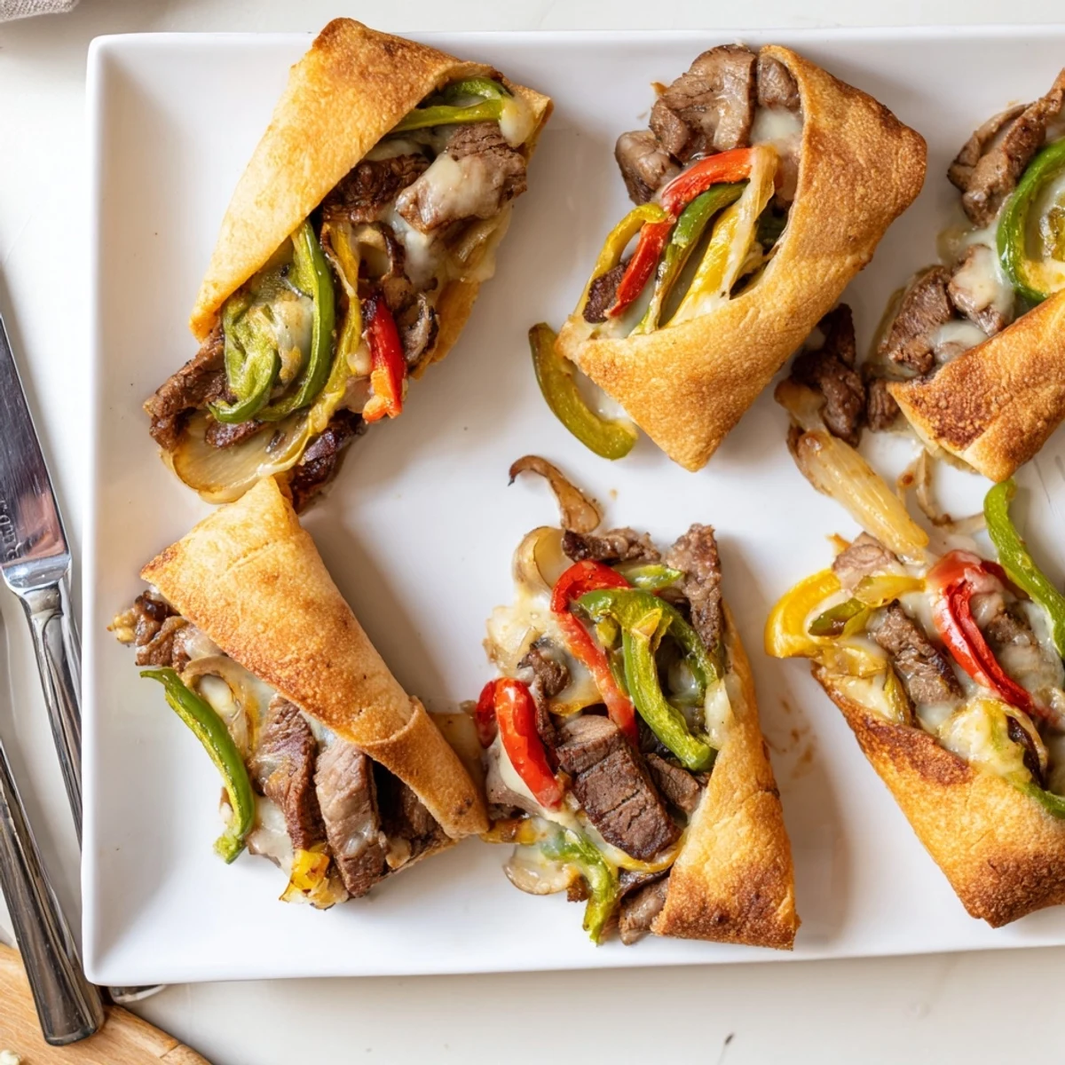 Freshly served Ultimate Keto Philly Cheesesteak Rolls paired with a crisp side salad.