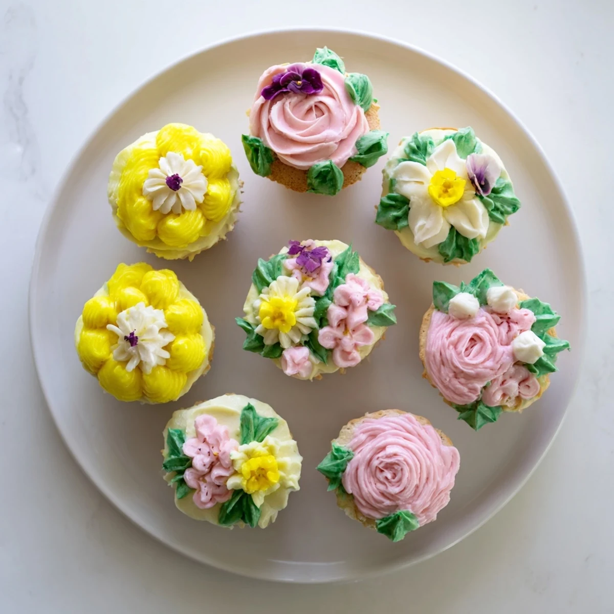 Warm Baby In Bloom Cupcakes with soft vanilla crumb and delicate luscious buttercream flowers, perfect for spring baby showers.