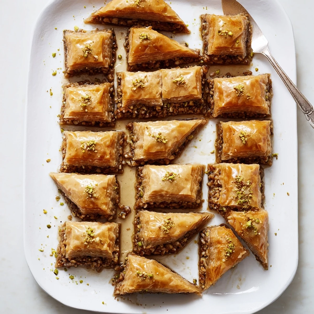 Homemade Greek Baklava on a plate, garnished with pistachios and ready to enjoy.
