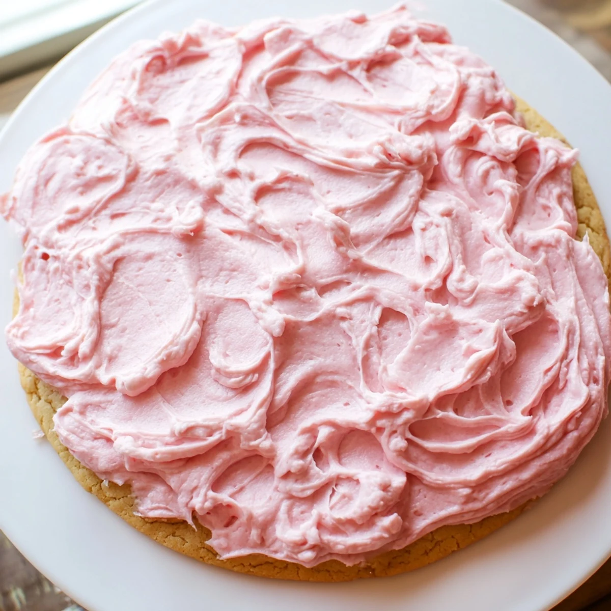 Overhead view of a batch of frosted sugar cookies arranged on a cooling rack, featuring bakery-style swirls and soft edges.