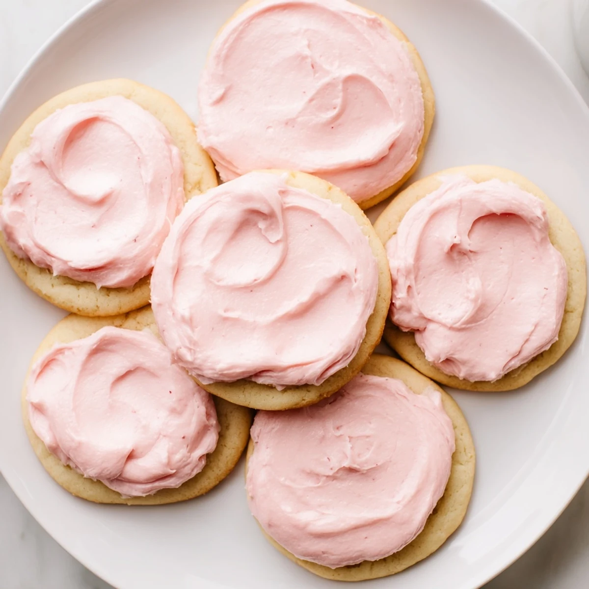 A side view of Crumbl Sugar Cookies highlighting the thick texture and glossy pink almond frosting, ideal for a large gathering.