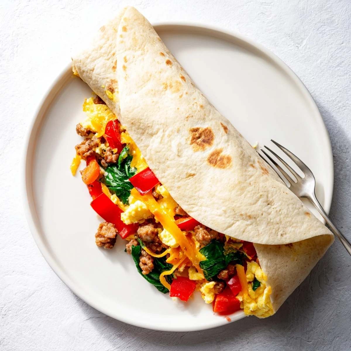 Golden make-ahead breakfast burritos filled with fluffy eggs, melted cheese, and savory sausage