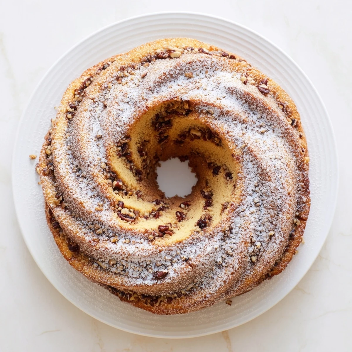 Tender cinnamon-swirled breakfast Bundt coffee cake sliced for a cozy morning gathering