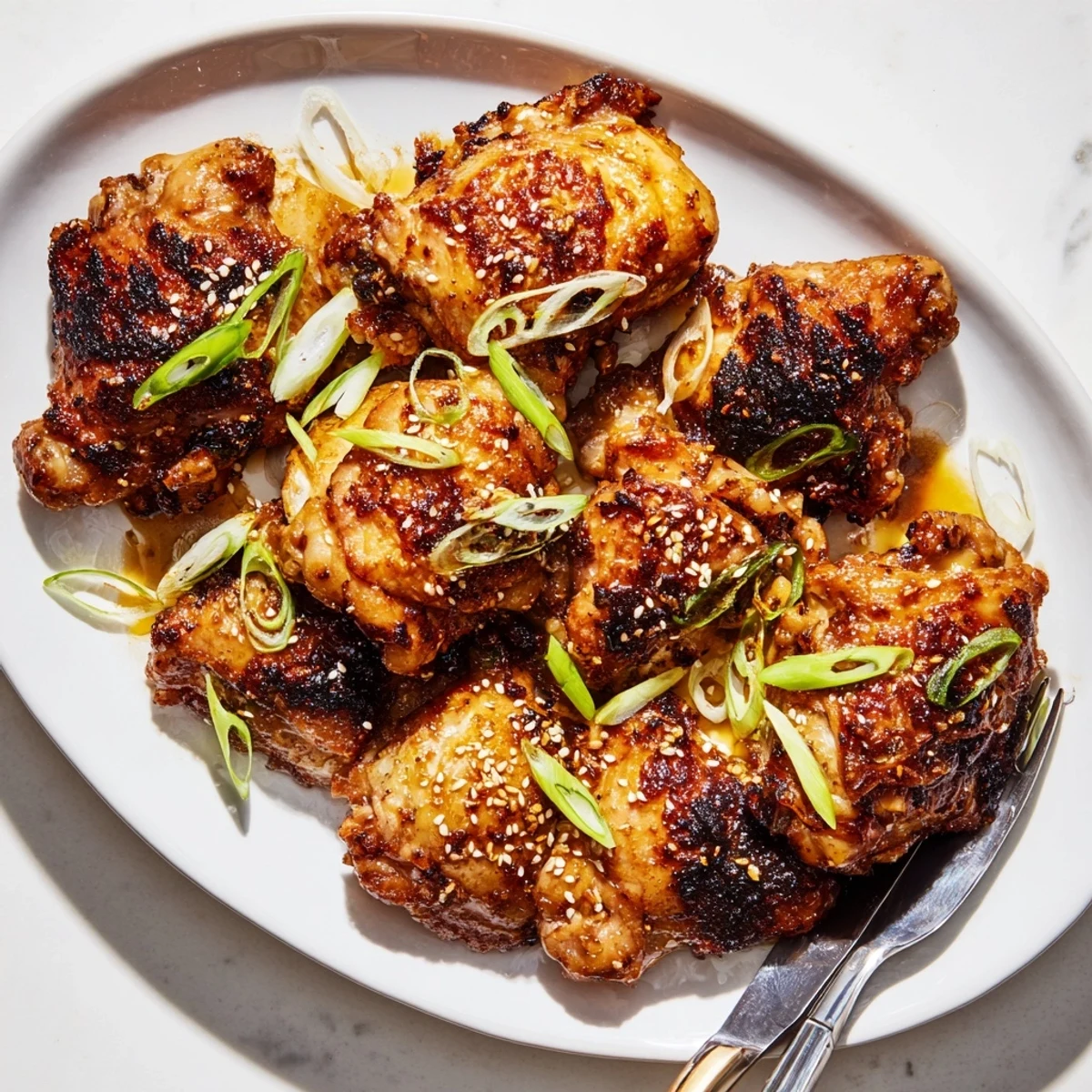 Oven-roasted Chinese five spice chicken arranged on a baking tray with rich dark marinade coating the juicy meat