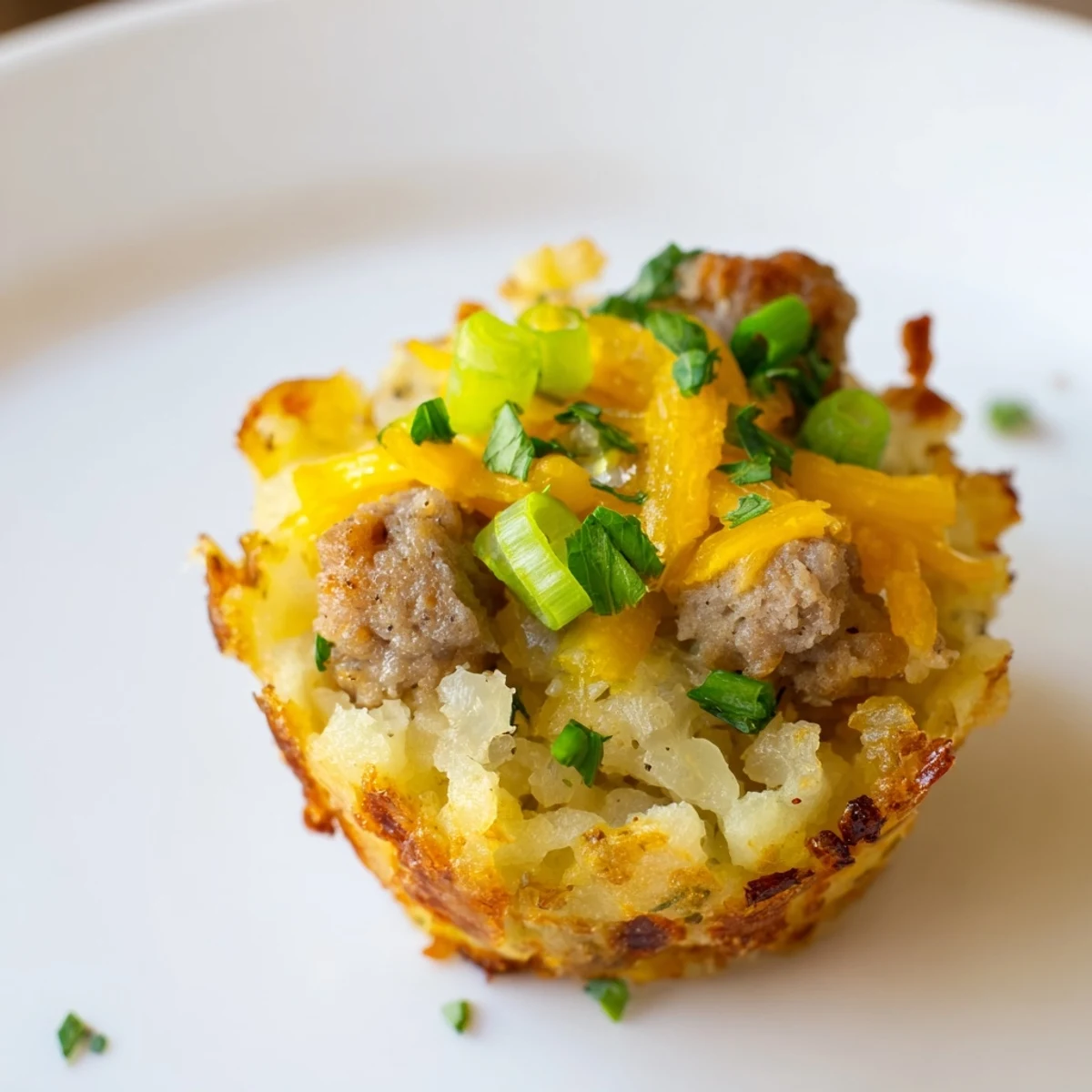 Golden crispy St. Patricks Irish sausage and mashed potato cups garnished with fresh green scallions