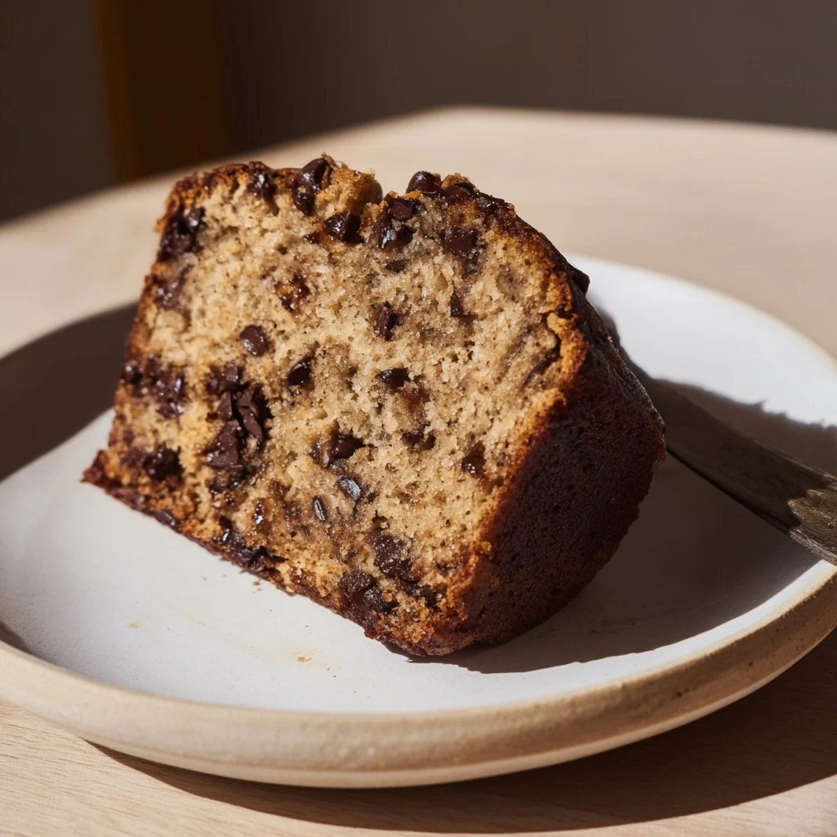 Freshly baked classic chocolate chip banana bread cooling on a wire rack with golden crust and chocolate swirls