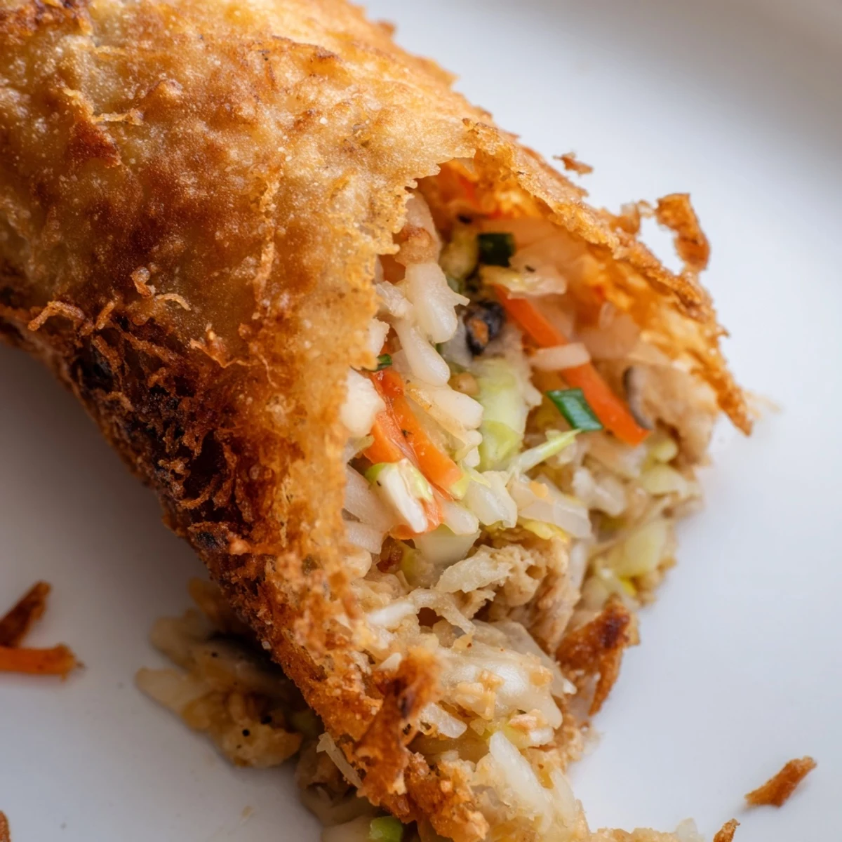 Golden crispy rice paper spring rolls plated with tangy dipping sauce and fresh herbs