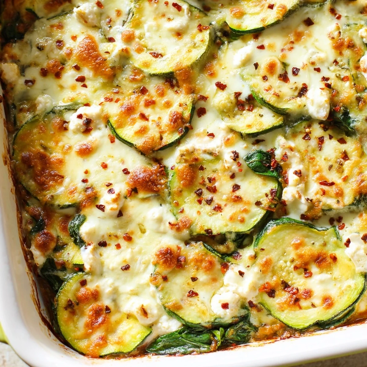 Wholesome baked zucchini spinach feta casserole featuring tender layers and rich cheesy crust
