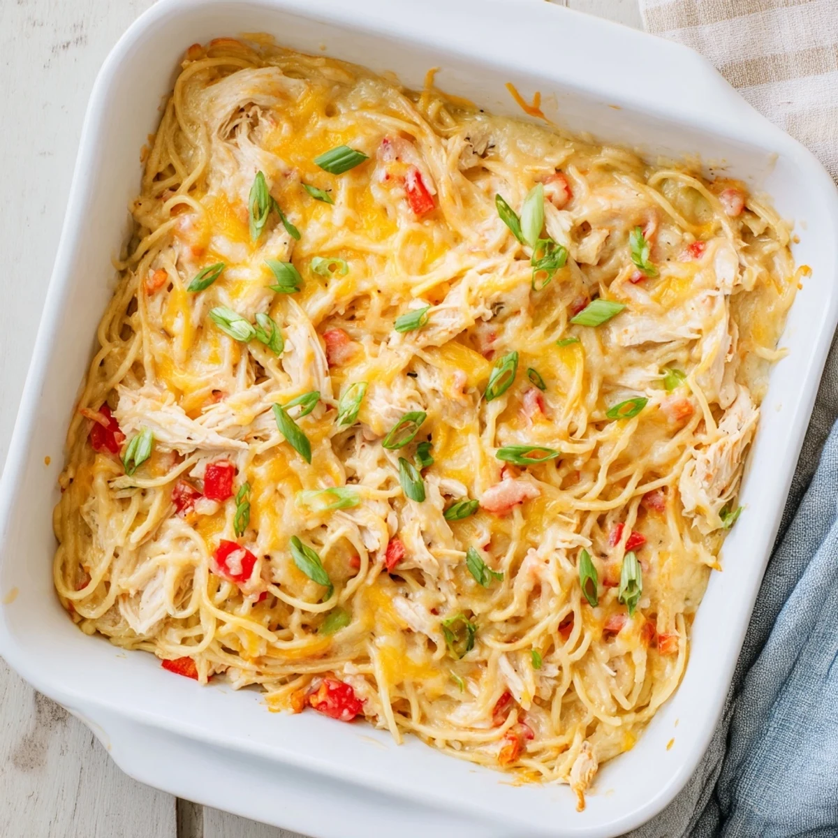 Creamy Monterey Jack cheese sauce coats tender spaghetti and juicy chicken in this bubbling casserole