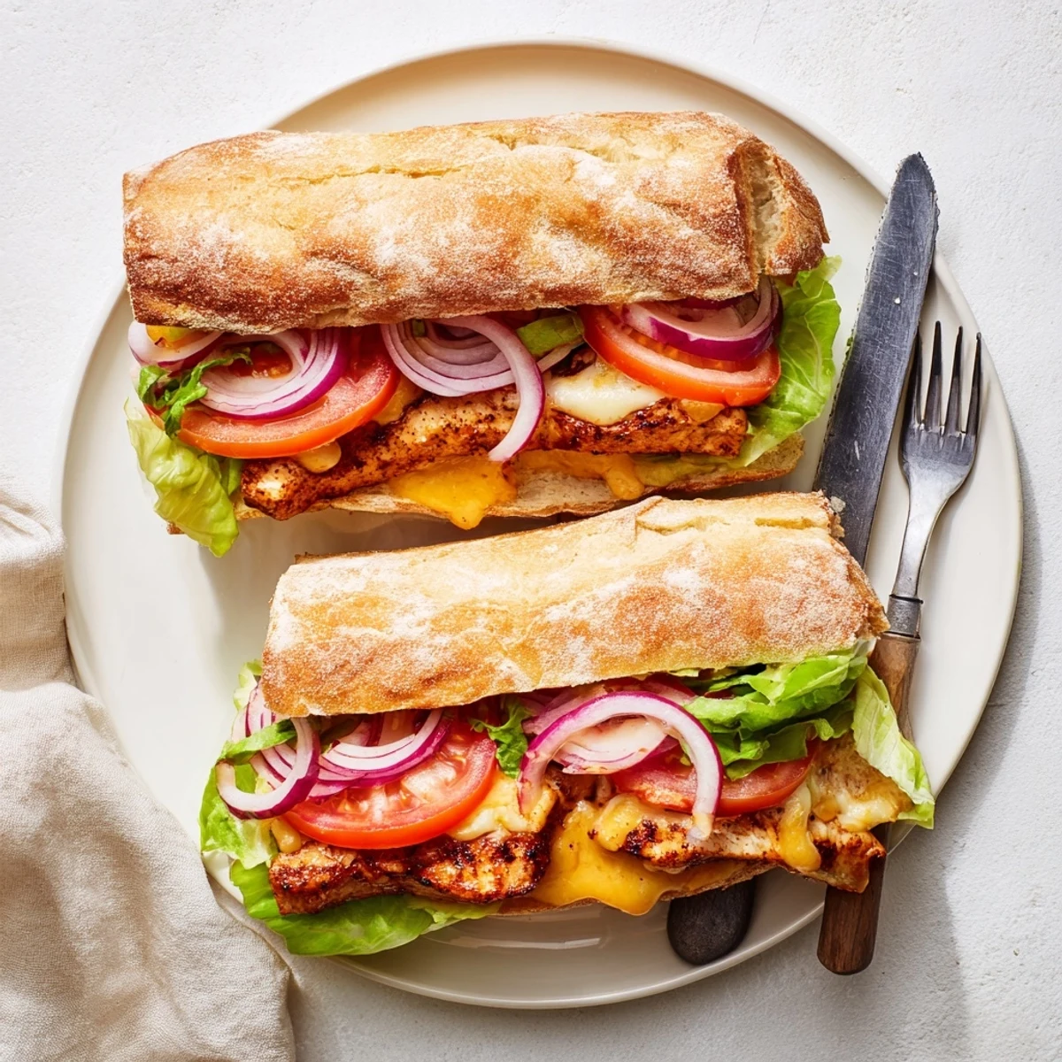 Mouthwatering grilled chicken sandwich featuring melted cheese slice and fresh tomato slices on a warm roll