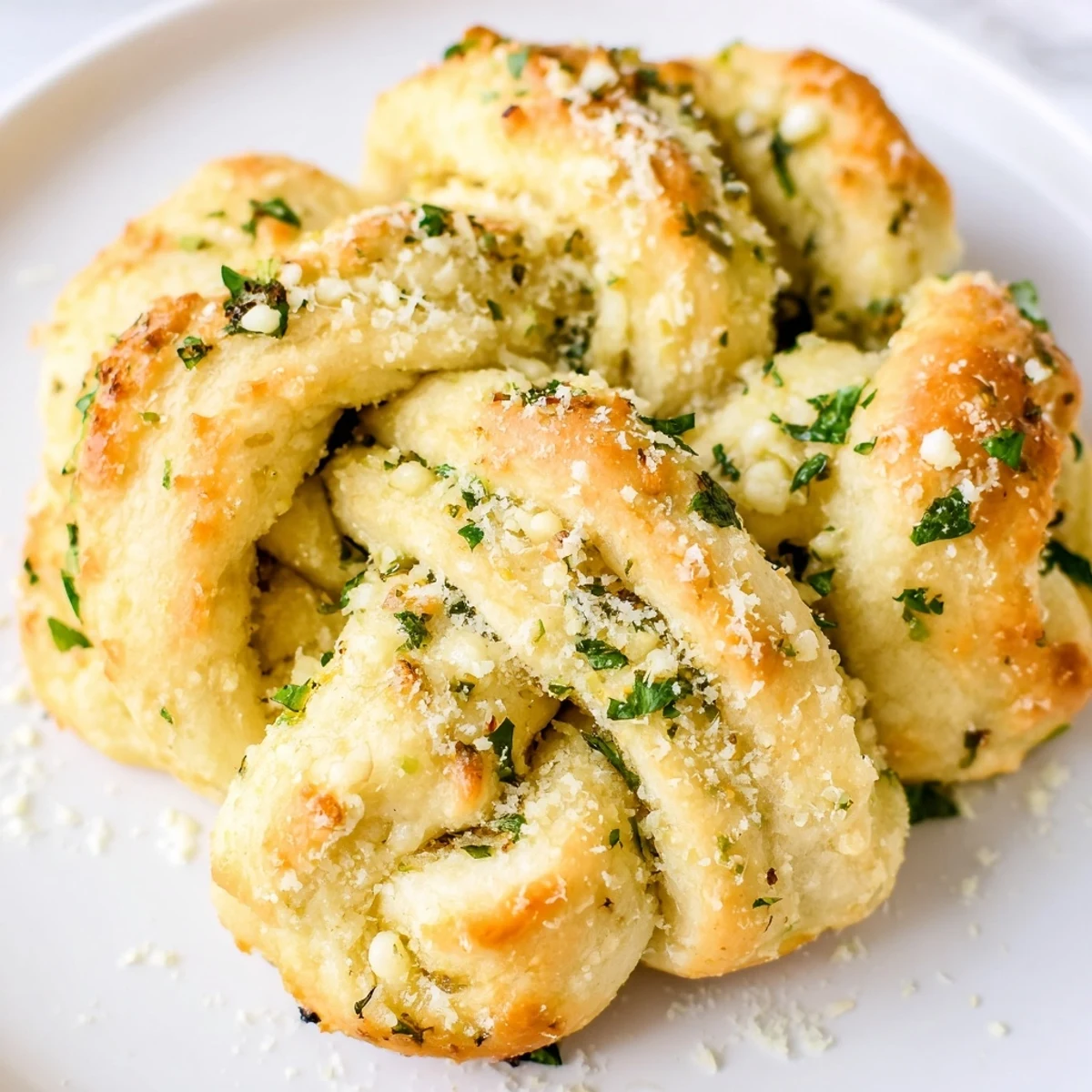 Warm gluten-free garlic knots topped with Parmesan and served alongside marinara sauce