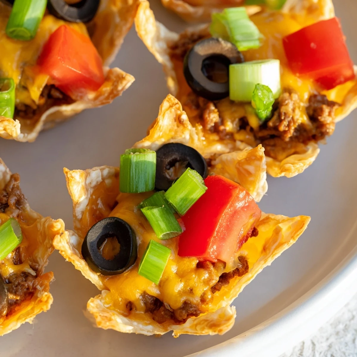 Golden Taco Ranch Bites topped with melted cheddar cheese and fresh green onions