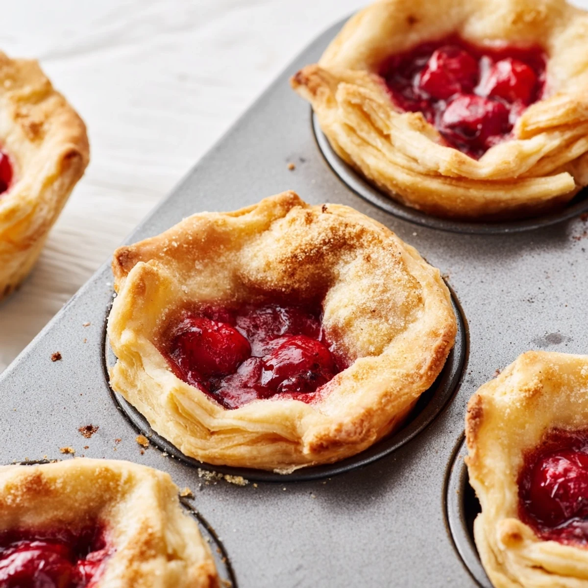 Buttery cherry pie bites sprinkled with cinnamon sugar cooling on a wire baking rack