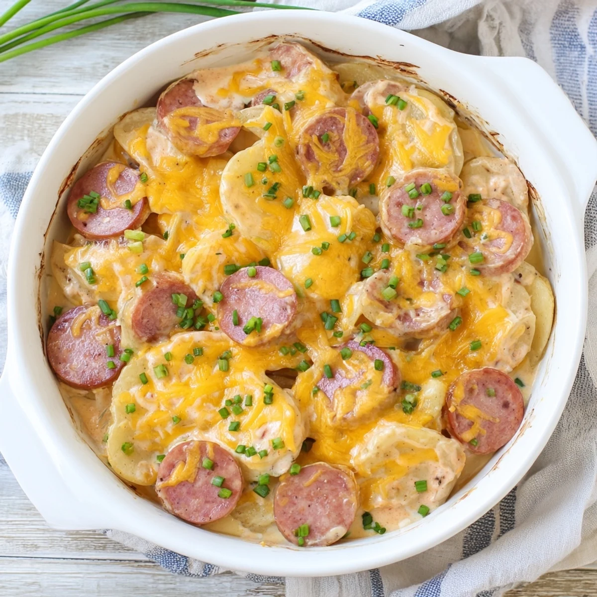 Hearty slow cooker dish loaded with pierogi, kielbasa rounds, and bubbling cheese sauce
