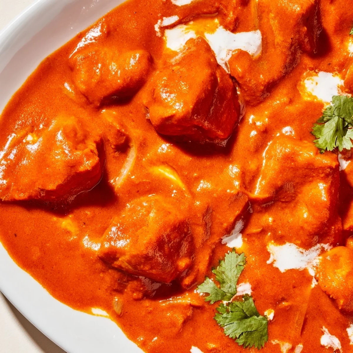 Creamy Instant Pot butter chicken served over fluffy white rice with fresh cilantro garnish