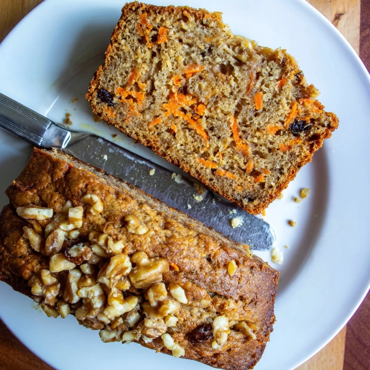 Freshly baked carrot cake banana bread loaf with cracked cinnamon-spiced crust cooling on a wire rack