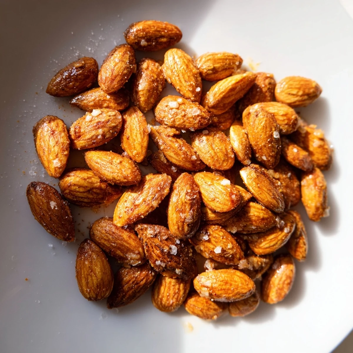 Warm roasted almonds glistening with olive oil served as a savory party snack