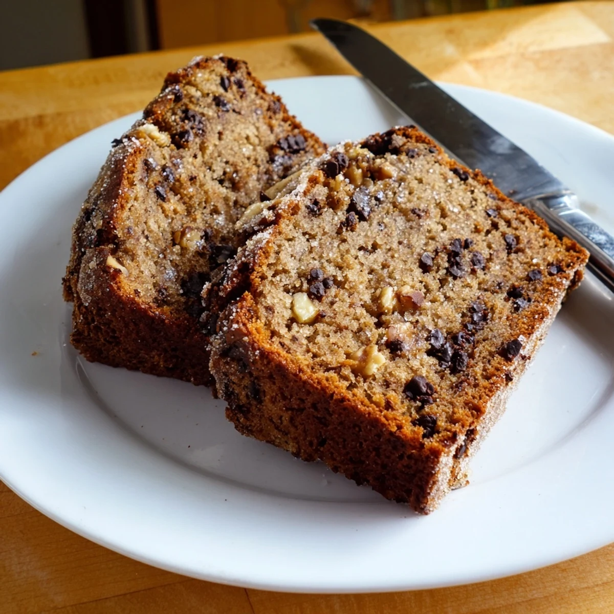 Warm moist banana bread fresh from the oven with a crackled golden brown top