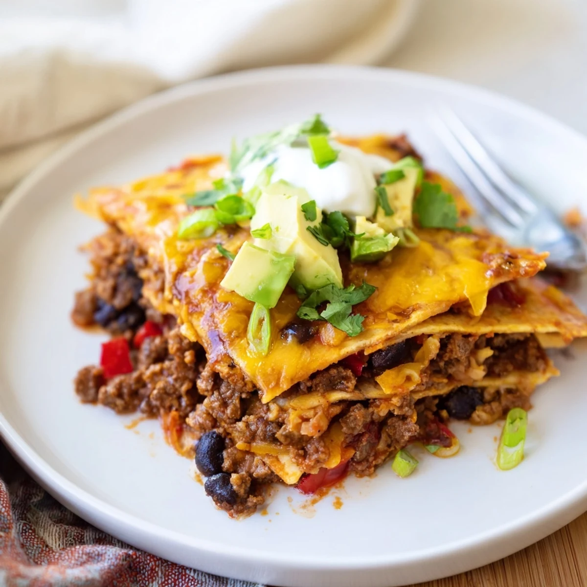 Hearty Beef Skillet Enchiladas served hot with golden, crisp tortilla edges.